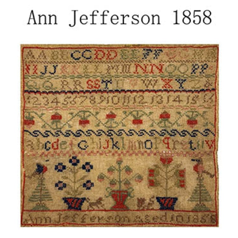 Ann Jefferson 1858 – Reproduction Sampler Chart by Just Stitching Along