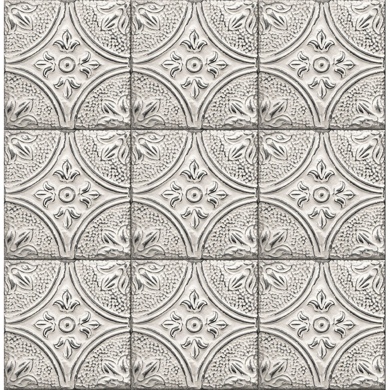 2766-23763 Houston White Tin Tile Wallpaper Per Bolt