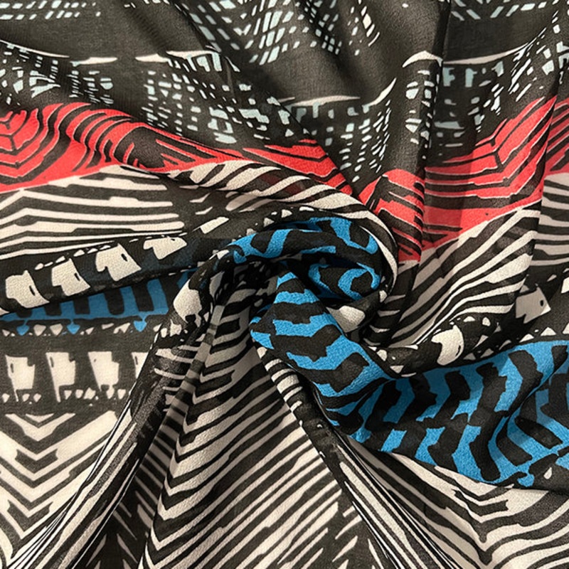 Blue Multi Stripe Print Chiffon Fabric