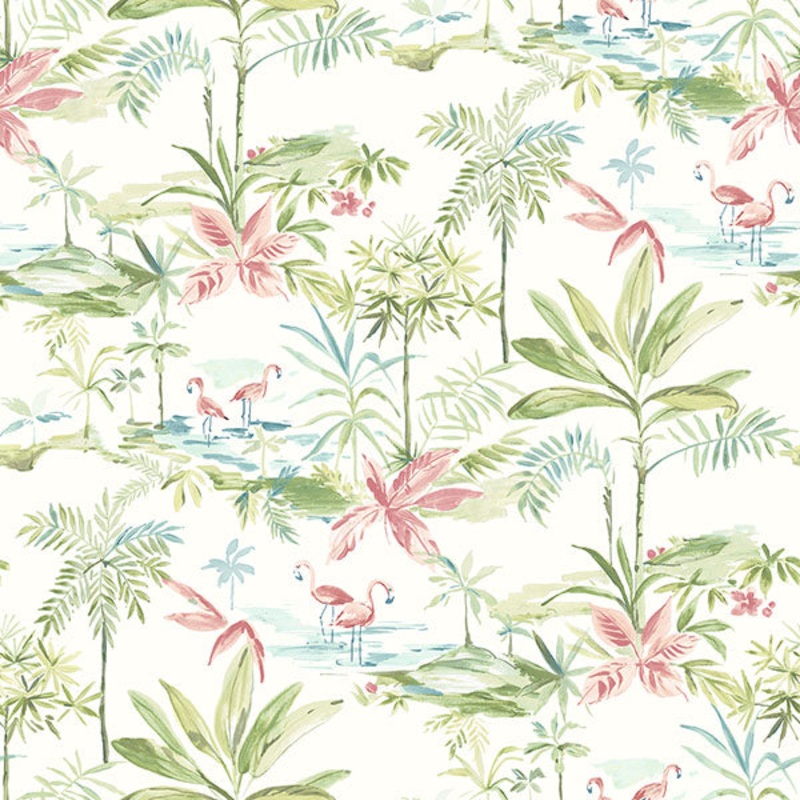 3120-12071 Lagoon Green Scenic Island Wallpaper Per Bolt