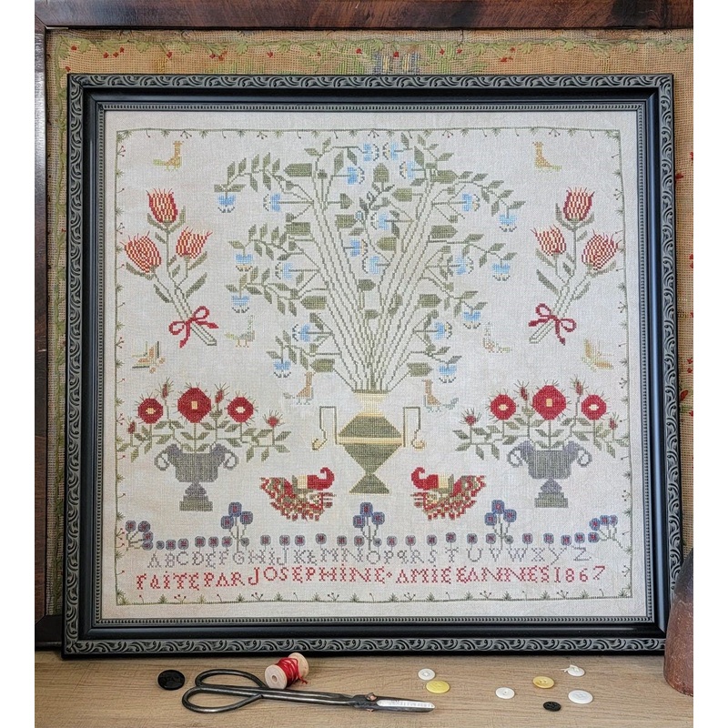 Josephine and Anne 1867- Reproduction Sampler Pattern by Quaint Rose Needlearts