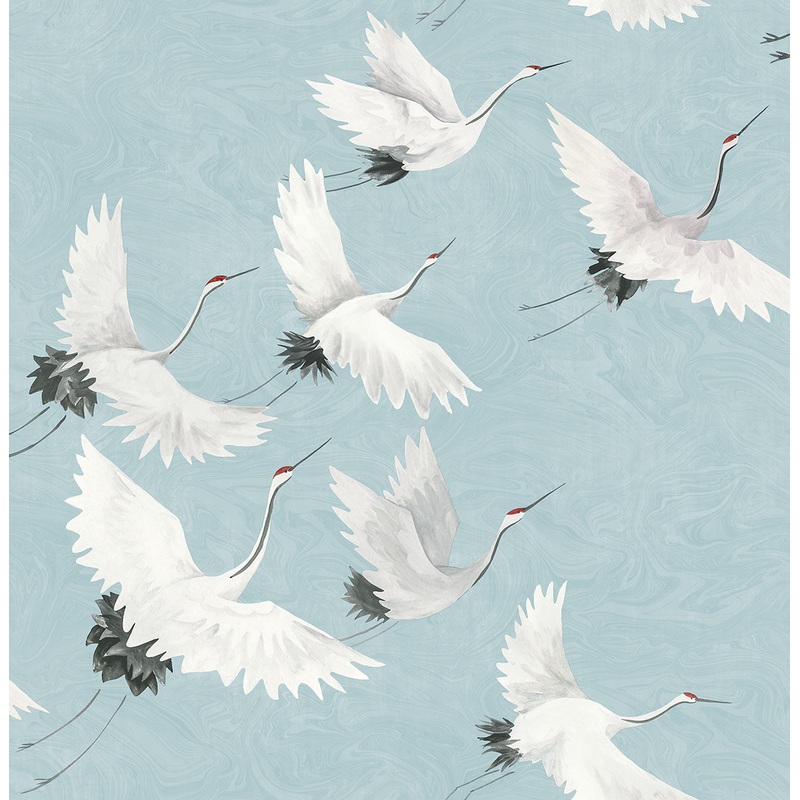 2764-24300 Windsong Blue Crane Wallpaper Per Bolt