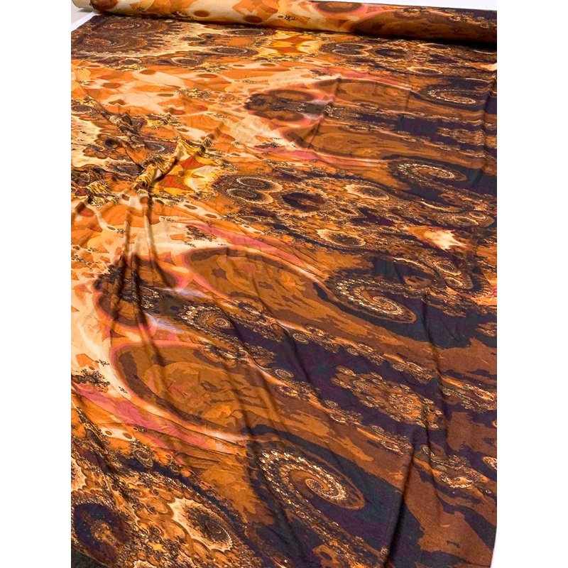 ‘Marrakesh Nights’ Rayon Spandex Jersey Knit – Shades of Orange / Brown Fabric by the Yard