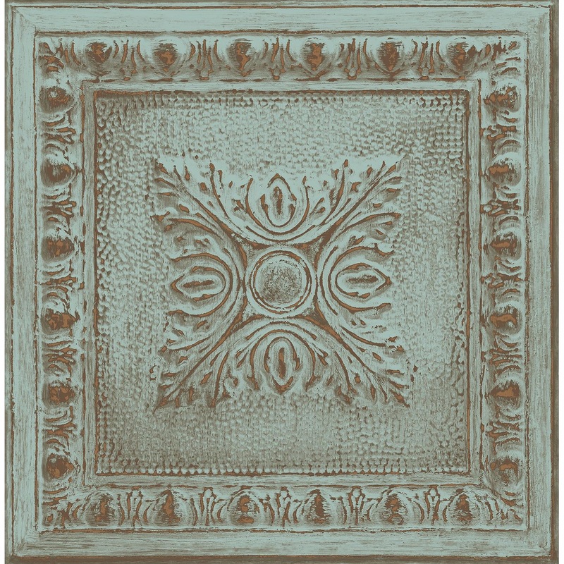 2540-24032 Ornamental Turquoise Tin Tile Wallpaper Per Bolt