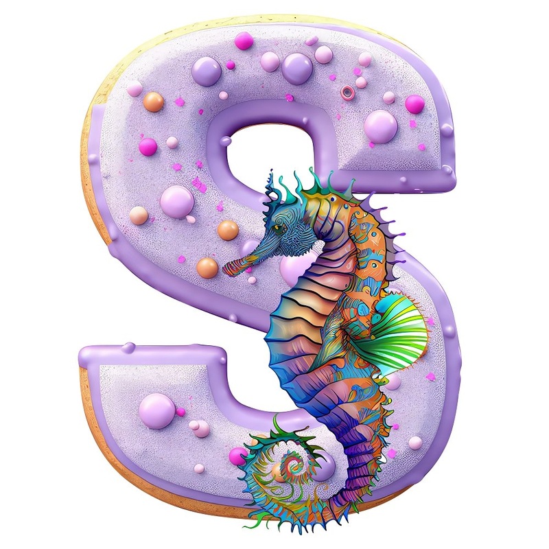 “S” Seahorse Cookie Fabric Panel Quilting Cotton 4.5 Inches by 4.5 Inches