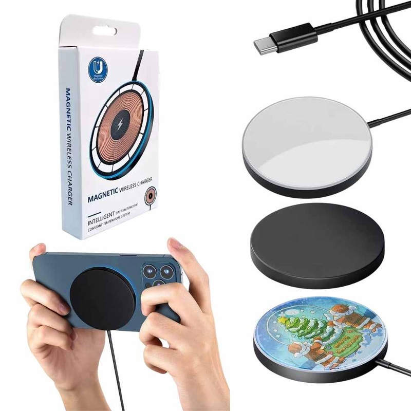 Sublimation Blanks Magnetic Wireless Charger 15W Fast charging – With LED – Black/White White