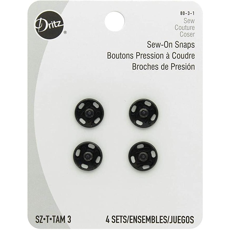 4 Sew On Snaps Sz 3 Black