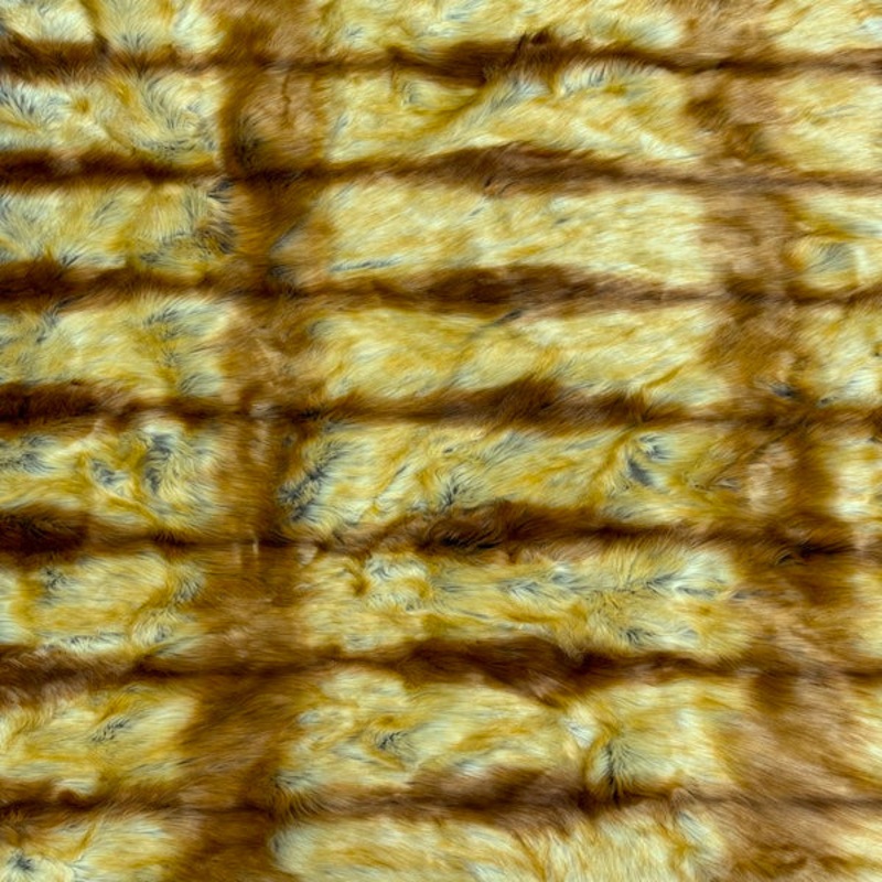 Golden Brown Foxtail Print Multicolor Faux Fur Shag Fabric Gold